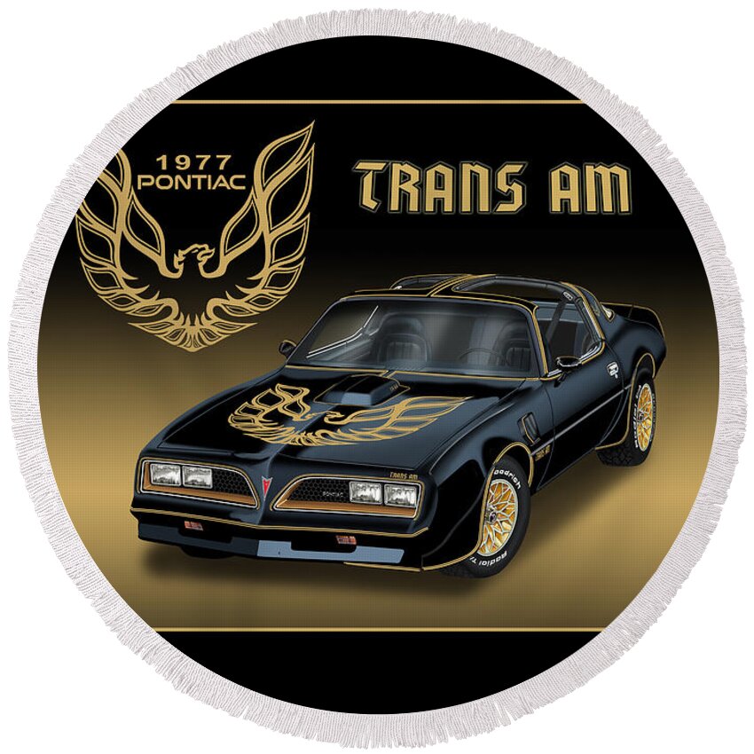 Pontiac Round Beach Towel featuring the painting 1977 Pontiac Trans AM Bandit by Rudy Edwards