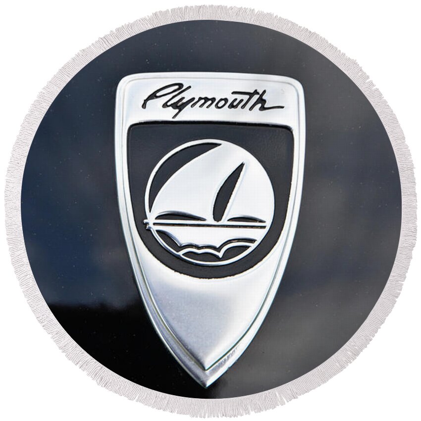 1999 Round Beach Towel featuring the photograph 1999 Plymouth Prowler Badge by Mike Martin