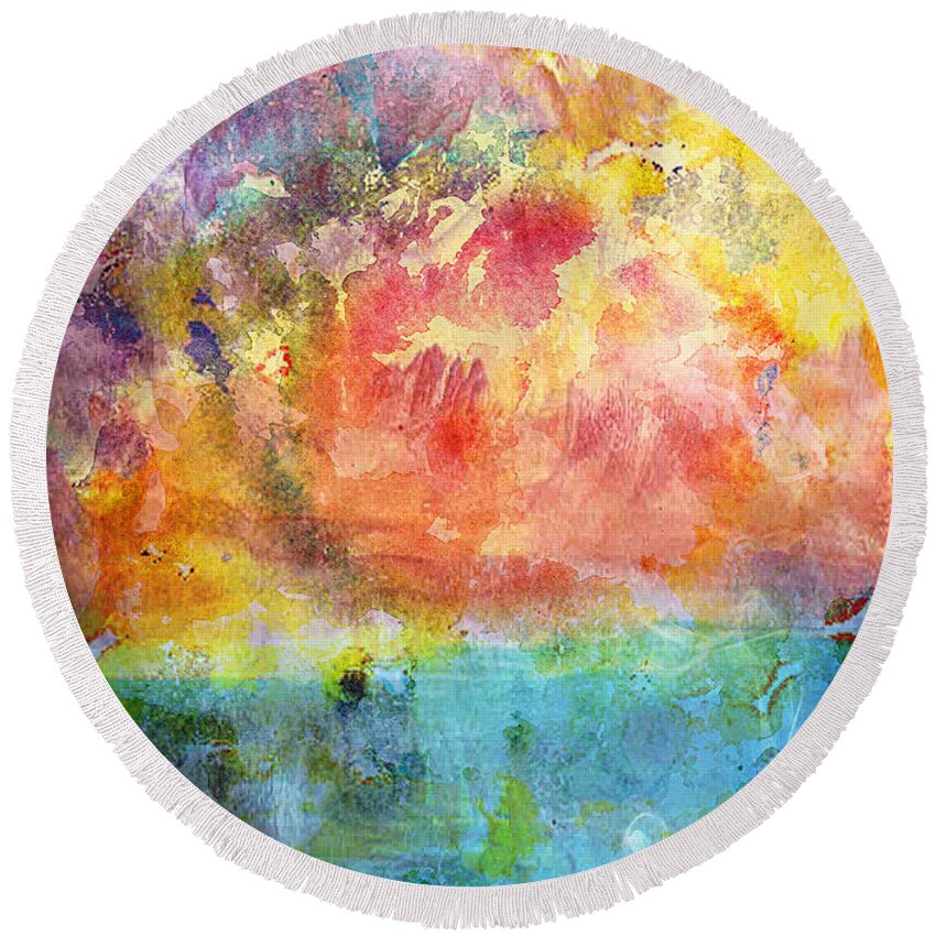 Abstract Round Beach Towel featuring the painting 1c Abstract Expressionism Digital Painting by Ricardos Creations