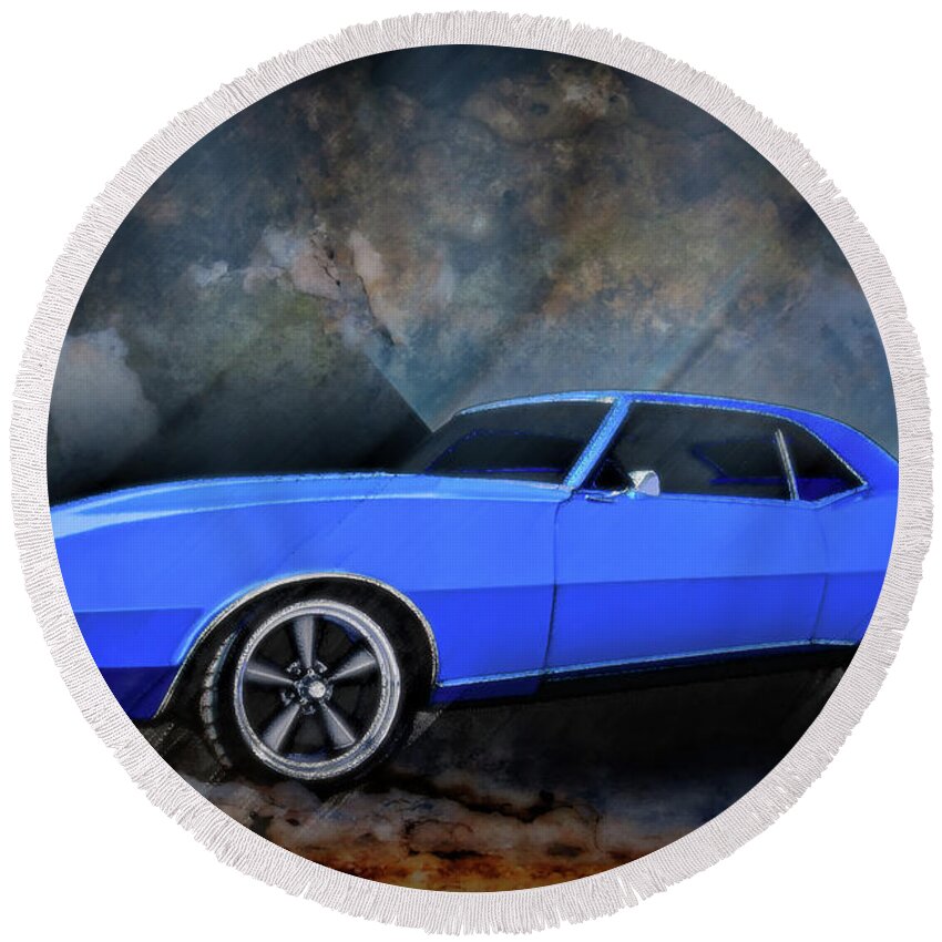 1967 Round Beach Towel featuring the digital art 1967 1st Generation Chevy Camaro by Chas Sinklier