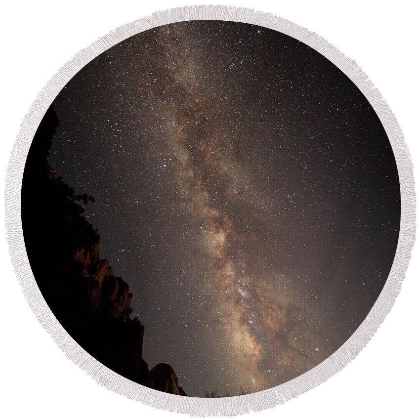 Milkyway Round Beach Towel featuring the photograph A Dark Night In Zion Canyon #2 by David Watkins