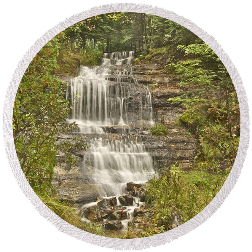 Alger Round Beach Towel featuring the photograph Alger Falls #2 by Michael Peychich