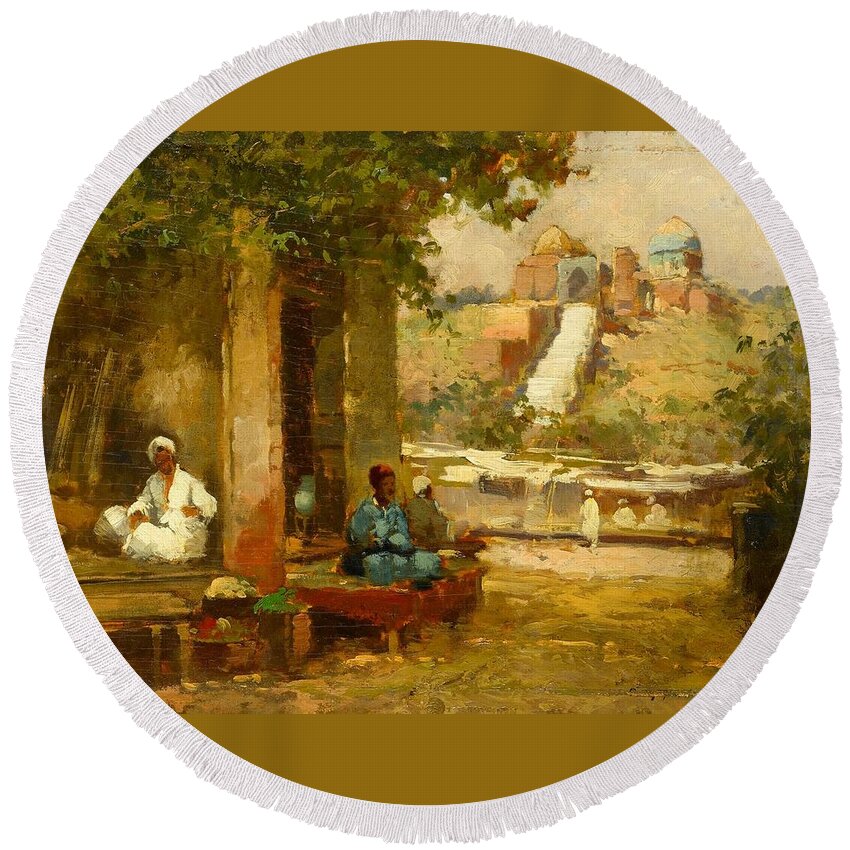 Padly Aladar (budapest 1881 - Veresegyhaza 1949) Round Beach Towel featuring the painting Before Shah Zinda, #2 by Padly Aladar