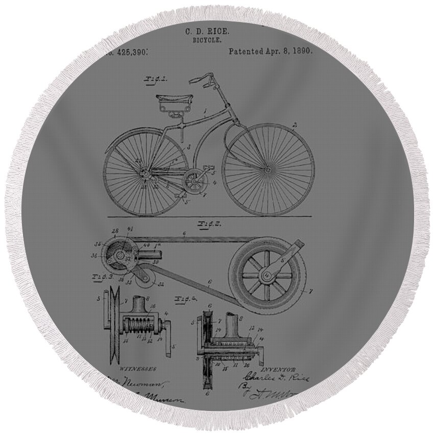 Bicycle Round Beach Towel featuring the photograph Bicycle patent from 1890 #3 by Chris Smith