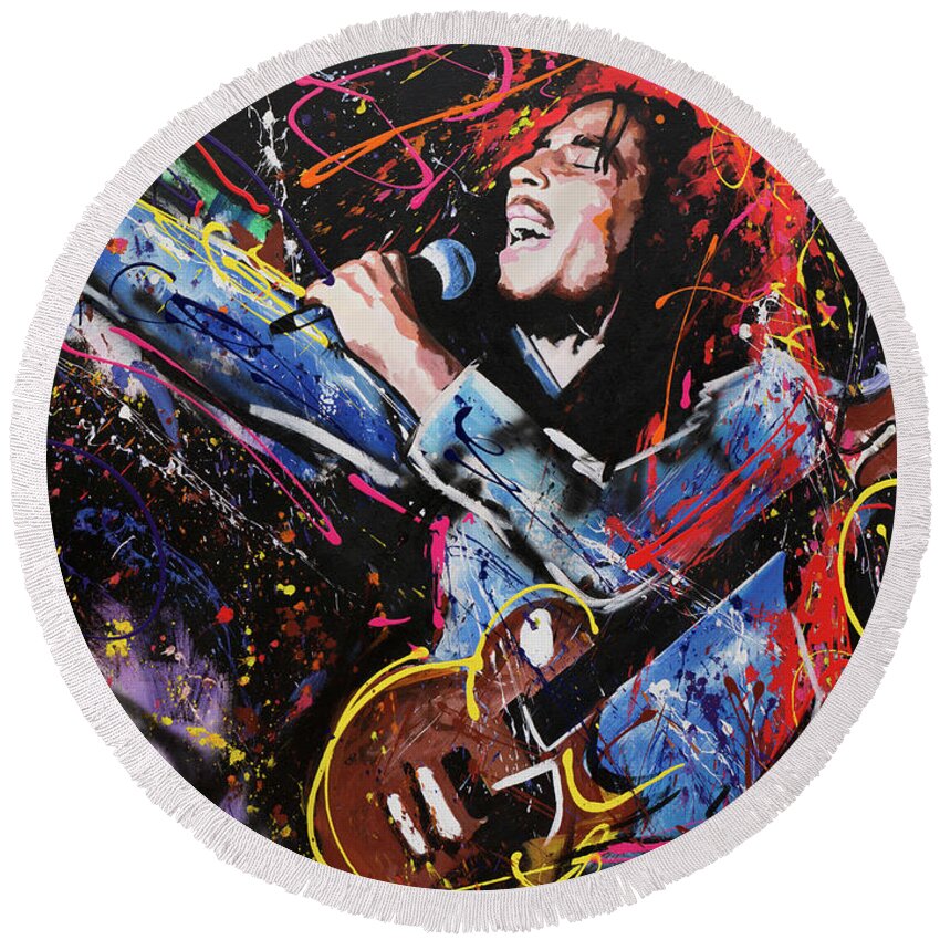 Bob Marley Round Beach Towel featuring the painting Bob Marley #2 by Richard Day