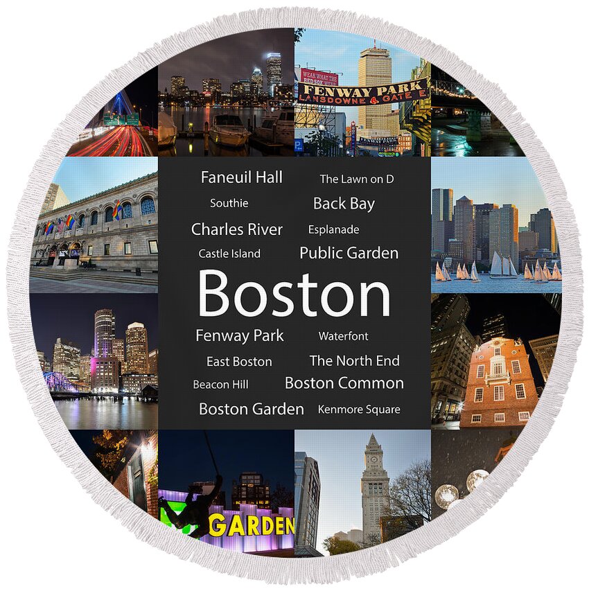 Boston Round Beach Towel featuring the photograph Boston MA Collage #2 by Toby McGuire