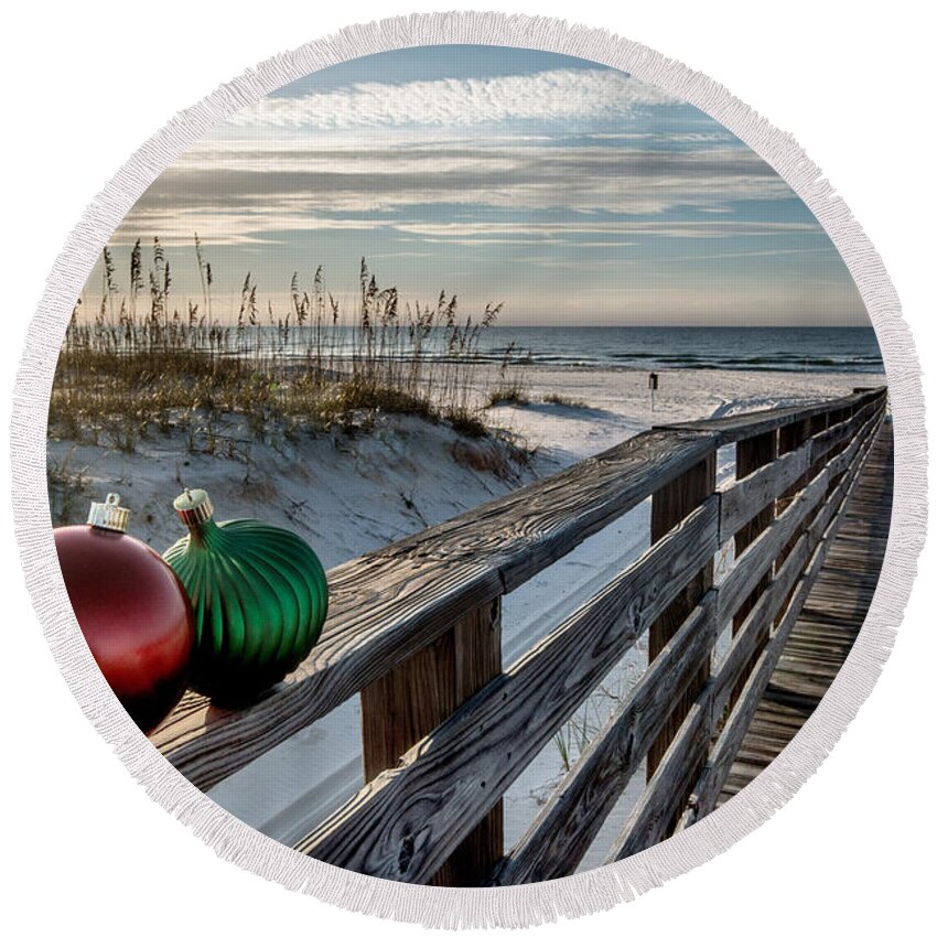 Alabama Round Beach Towel featuring the photograph 2 Bulbs On the Railing by Michael Thomas
