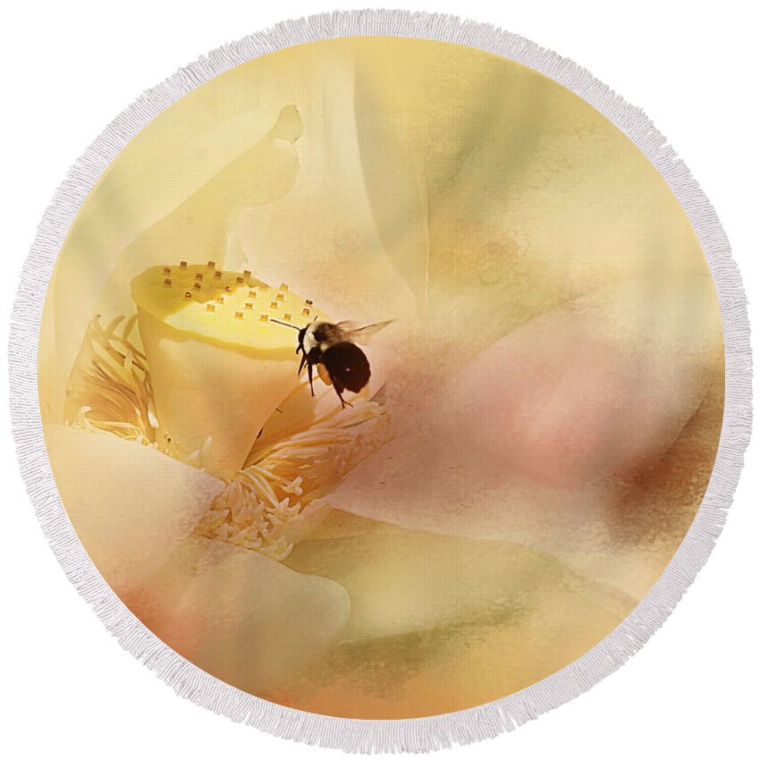 Flower Round Beach Towel featuring the photograph Busy Bee #2 by Pam Holdsworth