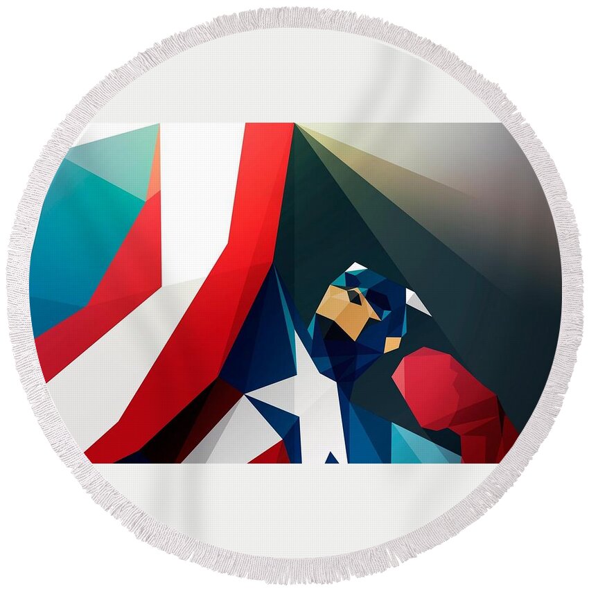 Captain America Round Beach Towel featuring the digital art Captain America #2 by Maye Loeser