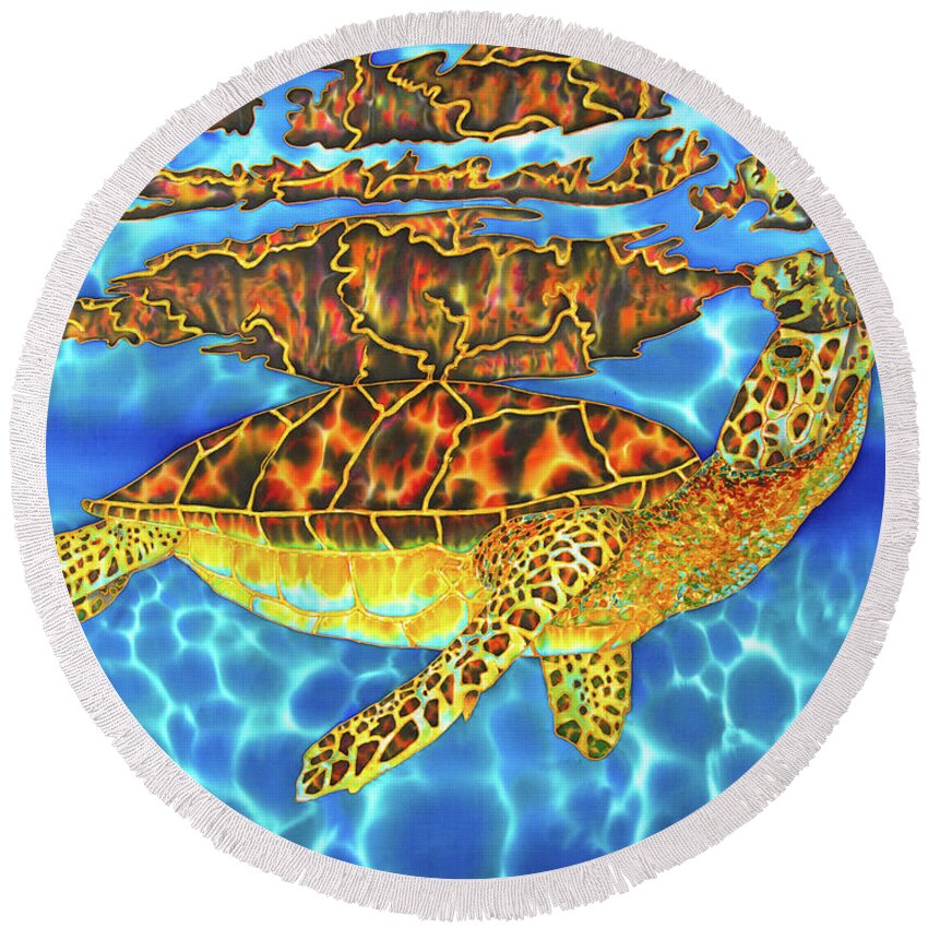 Sea Turtle Round Beach Towel featuring the painting Caribbean Sea Turtle #1 by Daniel Jean-Baptiste