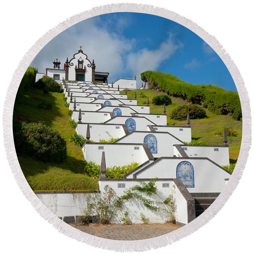 Sao Miguel Round Beach Towel featuring the photograph Chapel in Azores islands #2 by Gaspar Avila