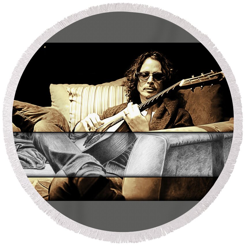 Chris Cornell Round Beach Towel featuring the drawing Chris Cornell Drawing by Jeffrey St Romain