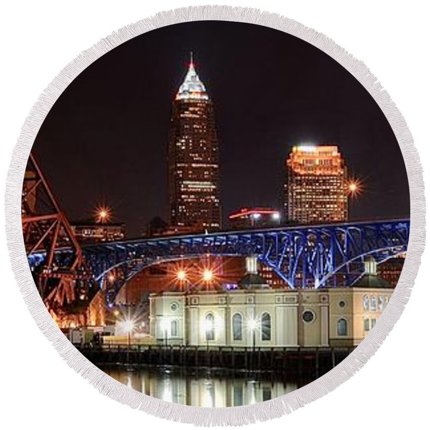 Cleveland Round Beach Towel featuring the photograph Cleveland Panorama #4 by Frozen in Time Fine Art Photography