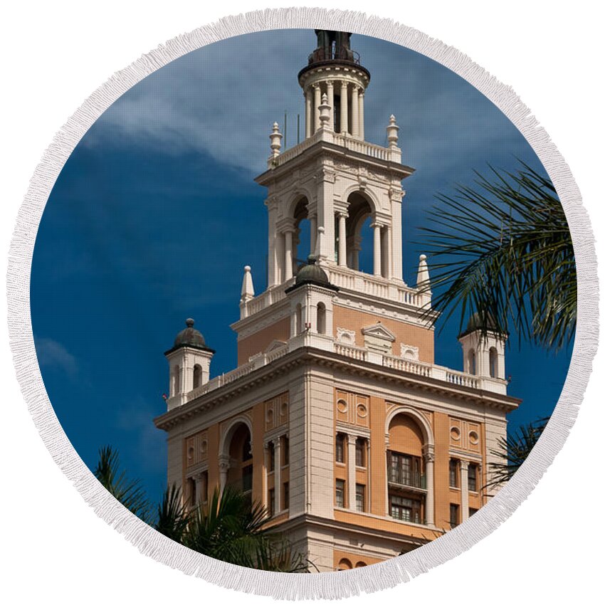 Biltmore Round Beach Towel featuring the photograph Coral Gables Biltmore Hotel Tower by Ed Gleichman