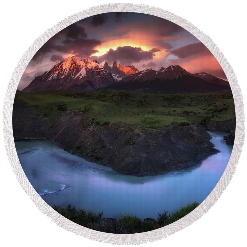 Paine Massif Round Beach Towel featuring the photograph Eruption #2 by Nicki Frates