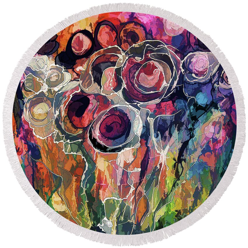 Modern Round Beach Towel featuring the digital art Floral Abstract by OLena Art