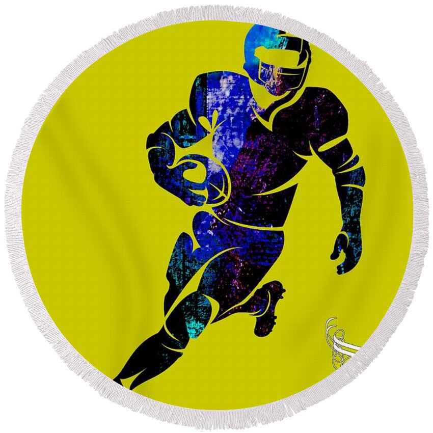 Football Round Beach Towel featuring the mixed media Football Collection #3 by Marvin Blaine