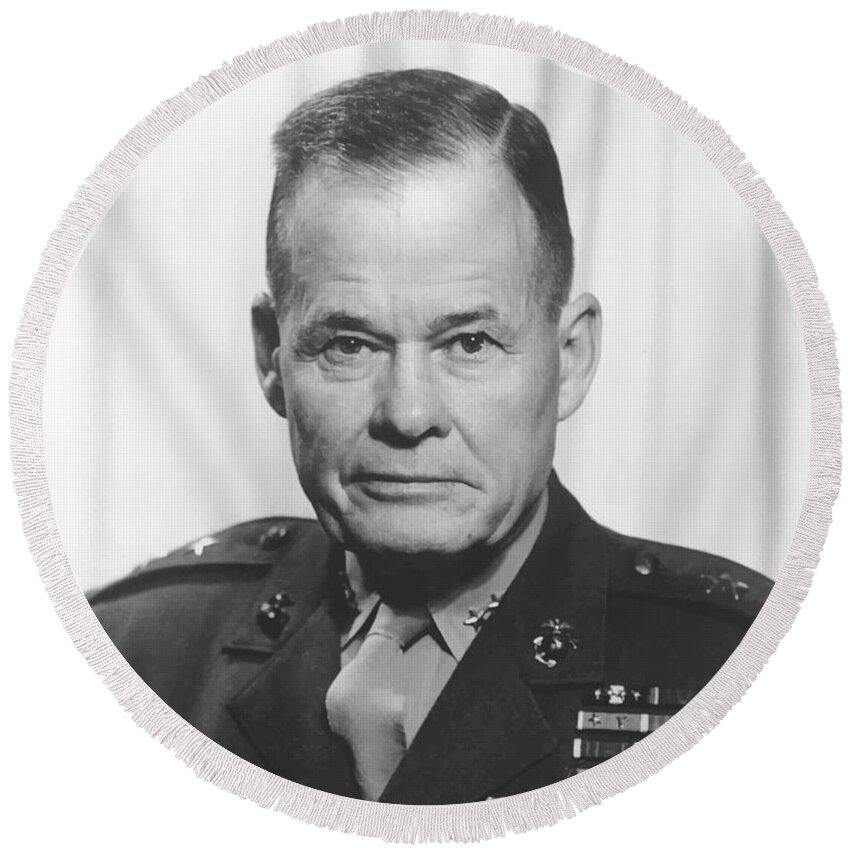 Chesty Puller Round Beach Towel featuring the painting General Lewis Chesty Puller by War Is Hell Store