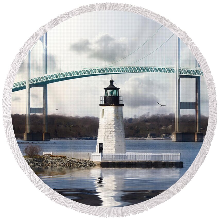 Lighthouse Round Beach Towel featuring the photograph Goat Island Light #3 by Robin-Lee Vieira