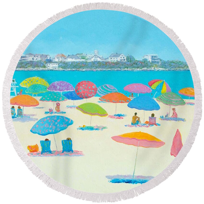 Hampton Beach Round Beach Towel featuring the painting Hampton Beach and Boars Head #2 by Jan Matson