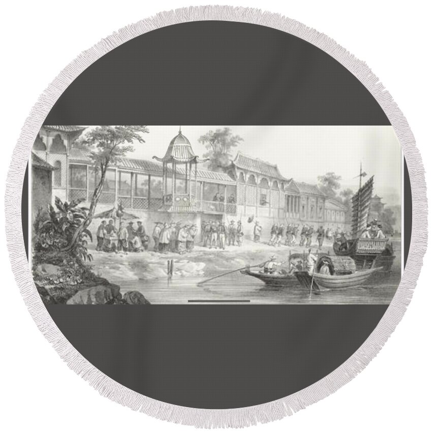 Fortavion (gc) China War. Historical And Anecdotal Shown Great Panorama Round Beach Towel featuring the painting Historical And Anecdotal Shown Great Panorama #2 by MotionAge Designs