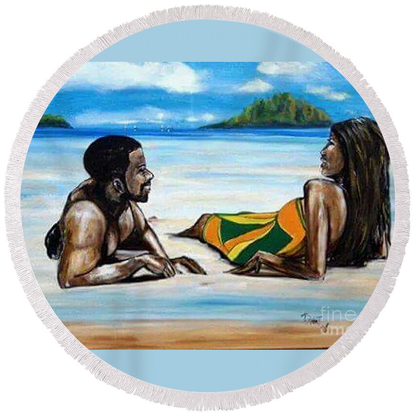 Paradise Round Beach Towel featuring the painting Honeymoon #2 by Tyrone Hart