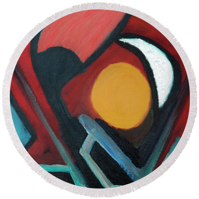Abstract Garden Round Beach Towel featuring the painting Hour Garden #2 by Rein Nomm