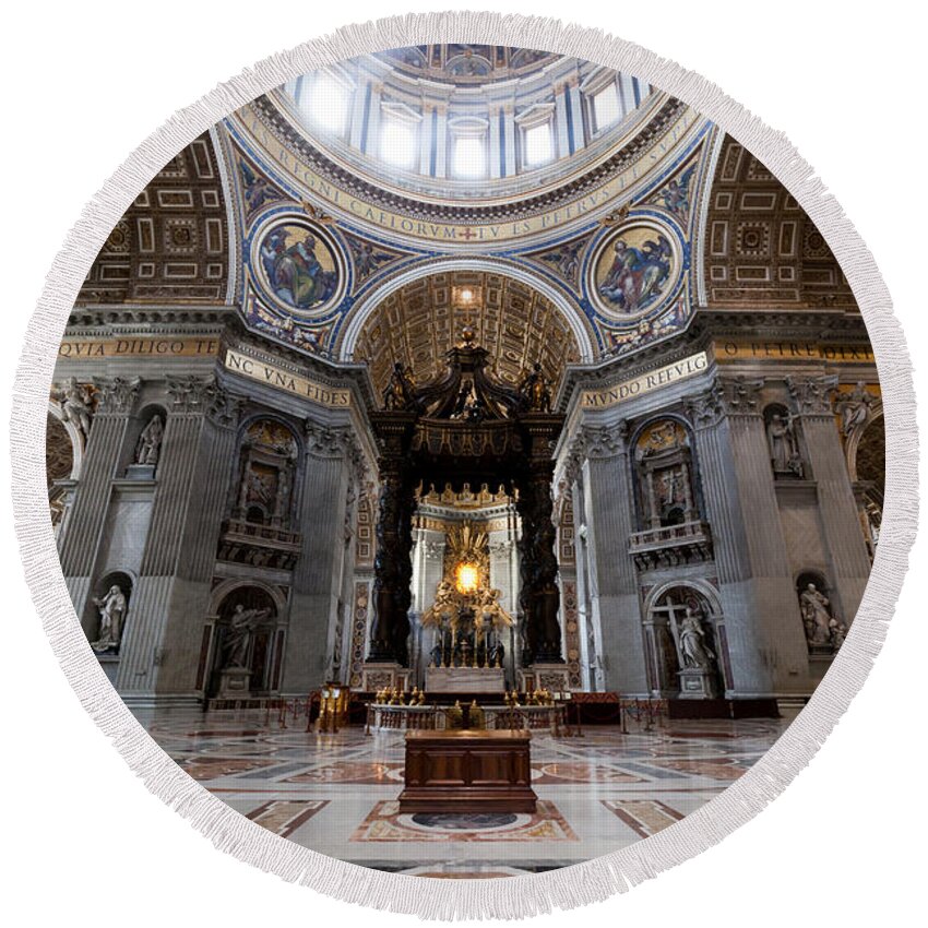 Vatican Round Beach Towel featuring the photograph Inside of St. Peter Basilica in Vatican City #2 by Michal Bednarek