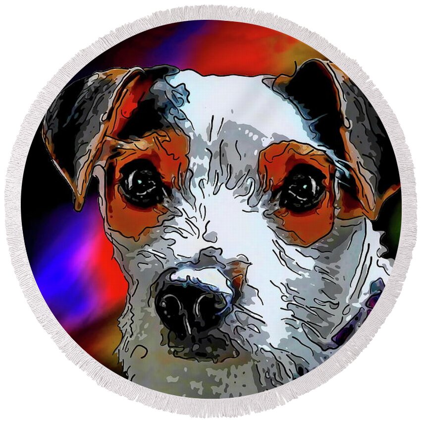 Jack-russell-terrier Round Beach Towel featuring the digital art Jack Russell Terrier #1 by Alexey Bazhan