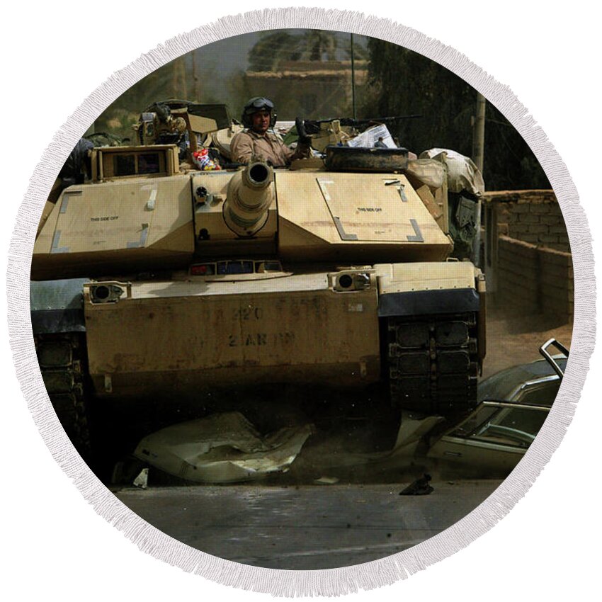 M1 Abrams Round Beach Towel featuring the digital art M1 Abrams #2 by Maye Loeser