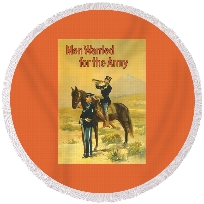 Army Round Beach Towel featuring the painting Men Wanted For The Army #2 by War Is Hell Store