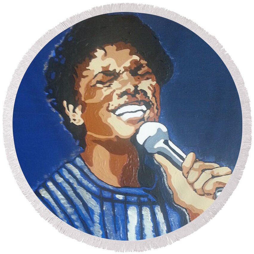 Michael Jackson Round Beach Towel featuring the painting Michael Jackson #2 by Rachel Natalie Rawlins