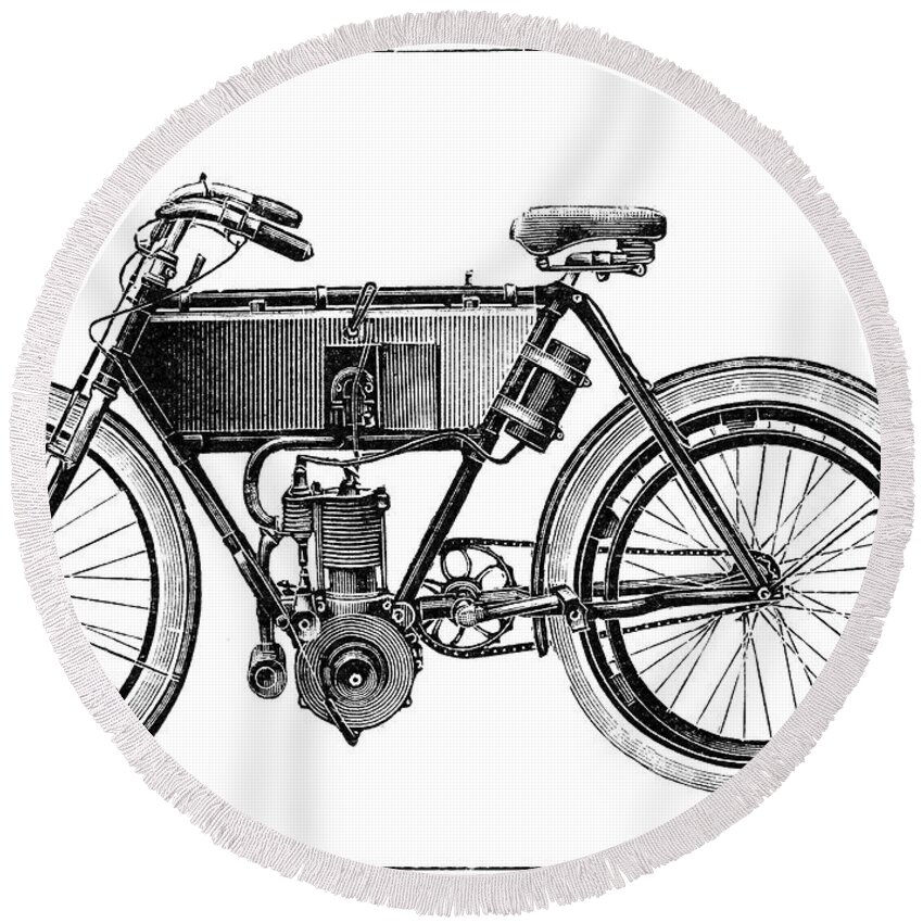 1904 Round Beach Towel featuring the photograph Motorcycle, 1904 #2 by Granger