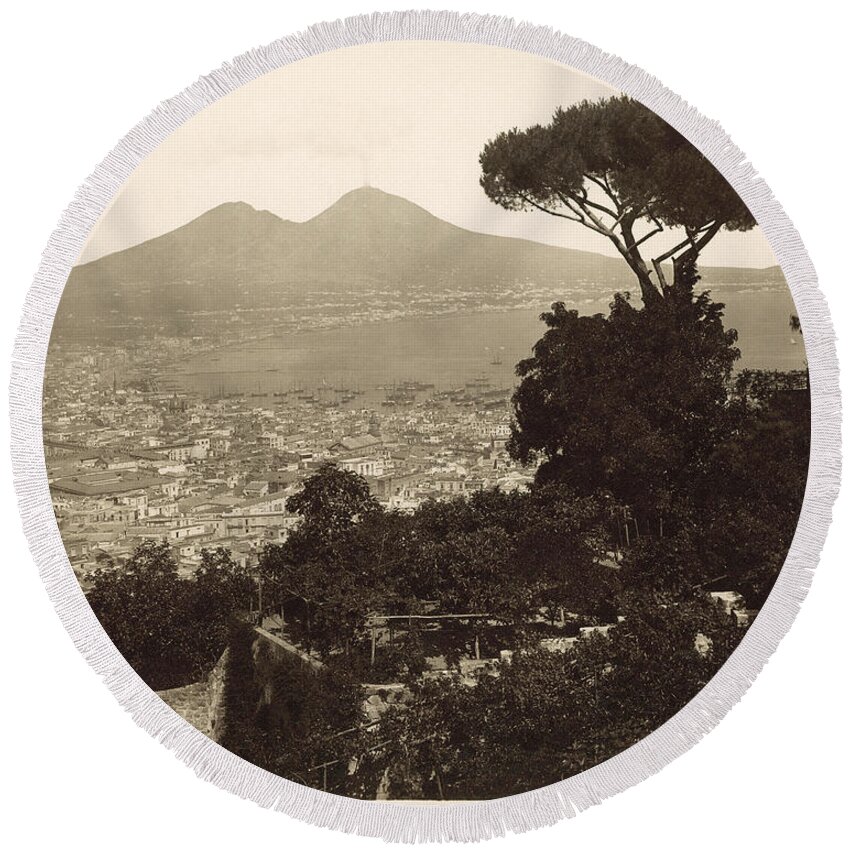 1890 Round Beach Towel featuring the photograph Naples: Mt. Vesuvius #2 by Granger