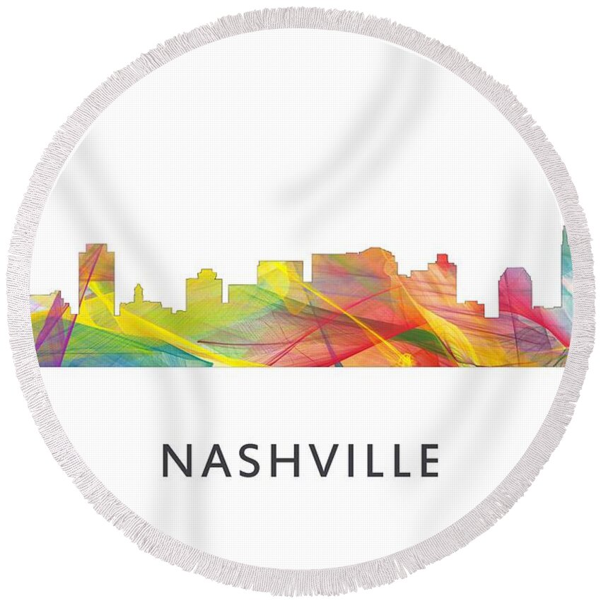 Nashville Tennessee Skyline Round Beach Towel featuring the digital art Nashville Tennessee Skyline #2 by Marlene Watson
