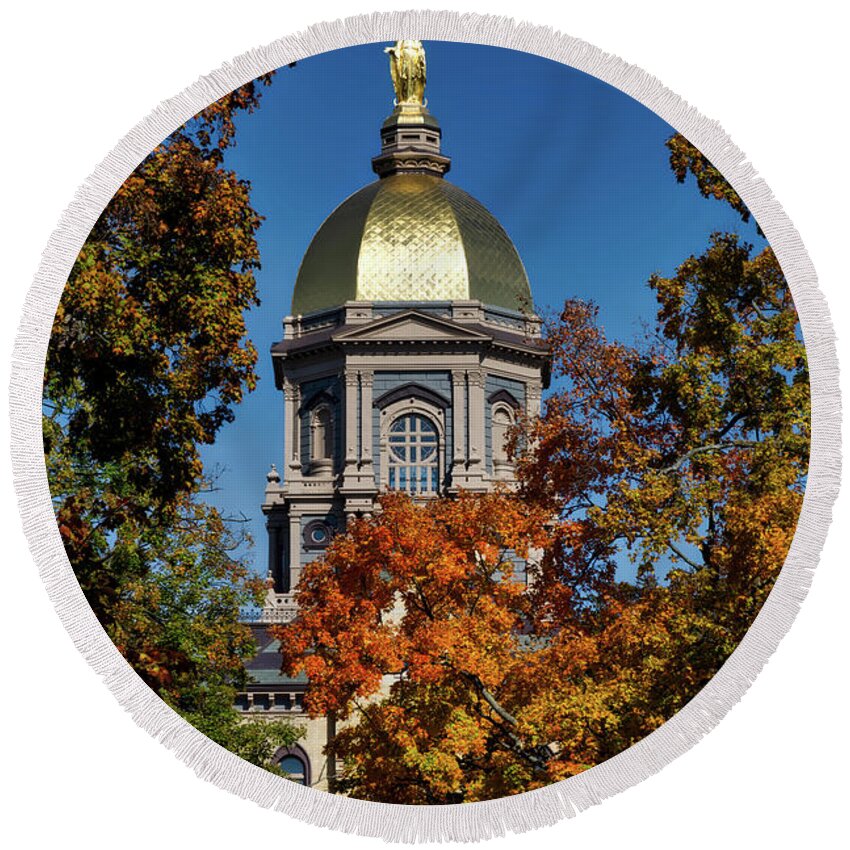 Notre Dame University Round Beach Towel featuring the photograph Notre Dame's Golden Dome #3 by Mountain Dreams