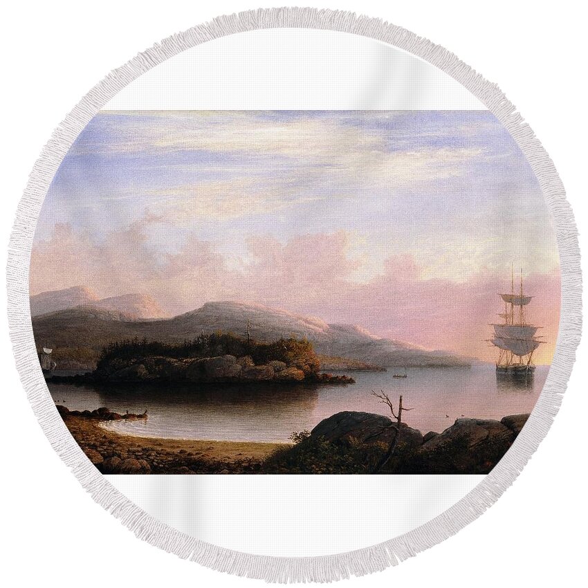 Fitz Henry Lane (american Round Beach Towel featuring the painting Off Mount Desert Island by Fitz Henry