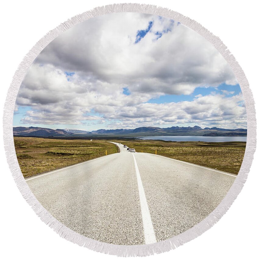 Iceland Round Beach Towel featuring the photograph On the road in Iceland #2 by Didier Marti