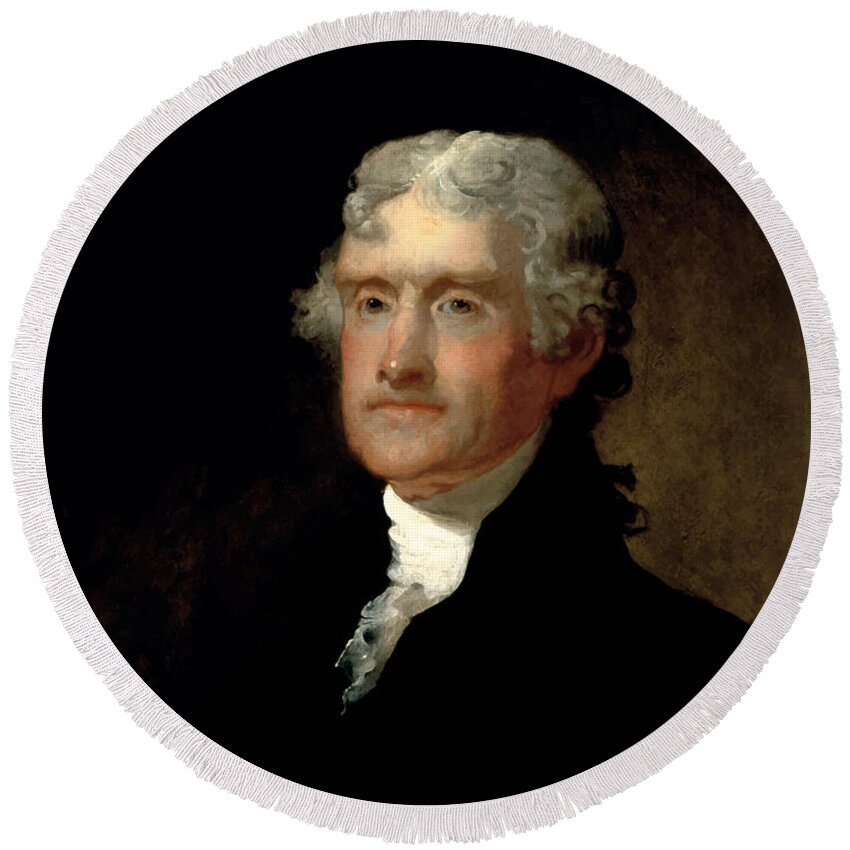 Thomas Jefferson Round Beach Towel featuring the painting President Thomas Jefferson by War Is Hell Store