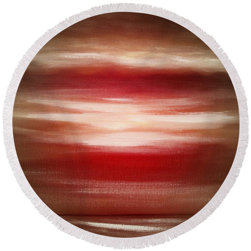 Sunset Round Beach Towel featuring the painting Red Abstract Sunset #2 by Gina De Gorna