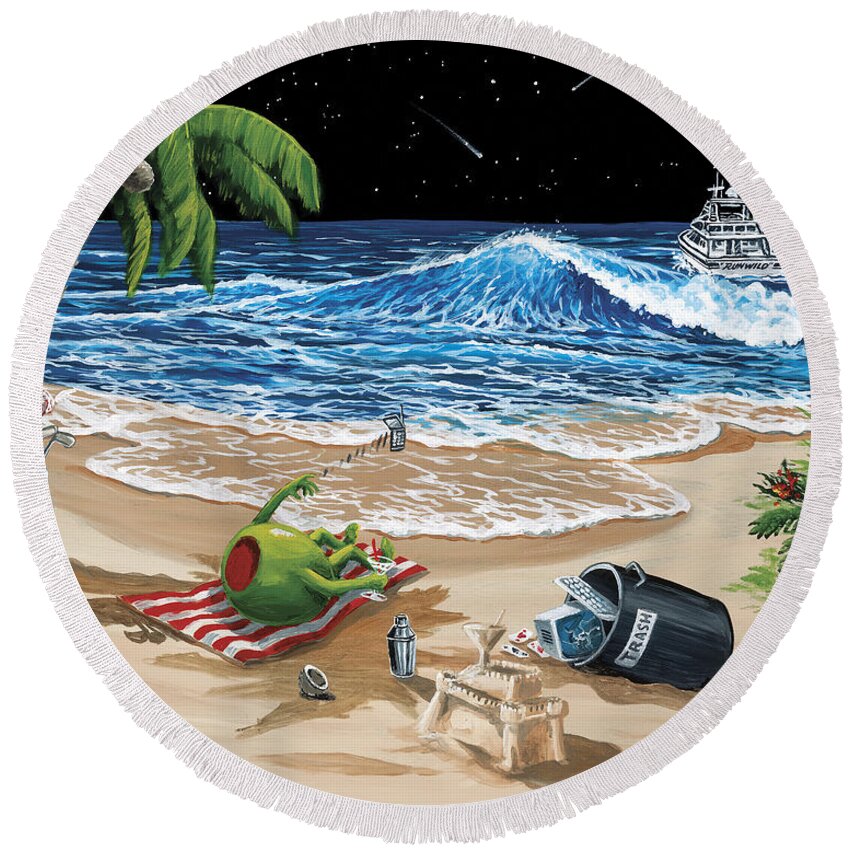 Rehab Round Beach Towel featuring the painting Rehab by Michael Godard
