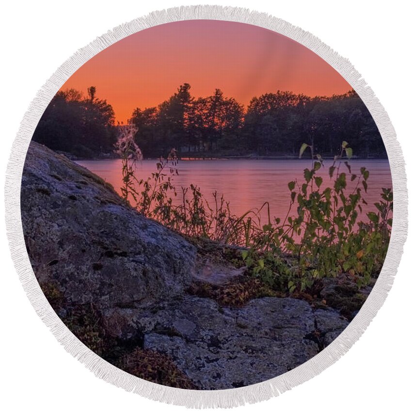St Lawrence Seaway Round Beach Towel featuring the photograph River Rock #2 by Tom Singleton