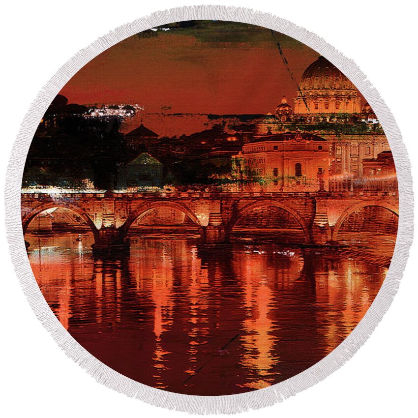 Italy Round Beach Towel featuring the painting Rome Italy #2 by Gull G