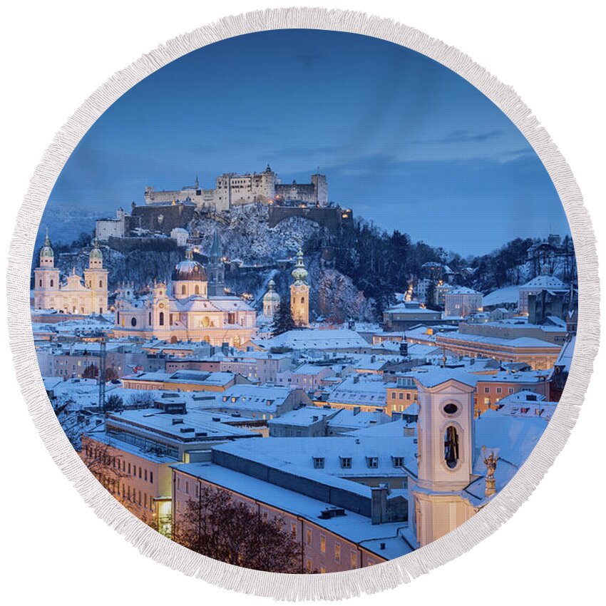 Alps Round Beach Towel featuring the photograph Salzburg Winter Dreams #2 by JR Photography