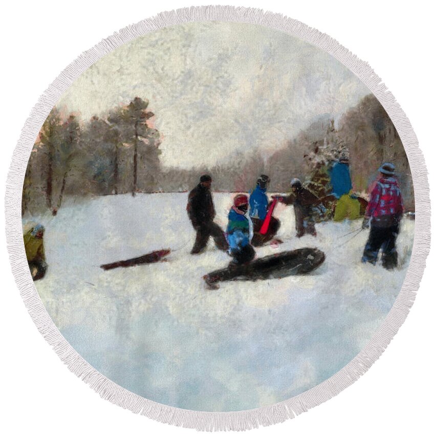 Winter Round Beach Towel featuring the photograph Snow Day #2 by Claire Bull