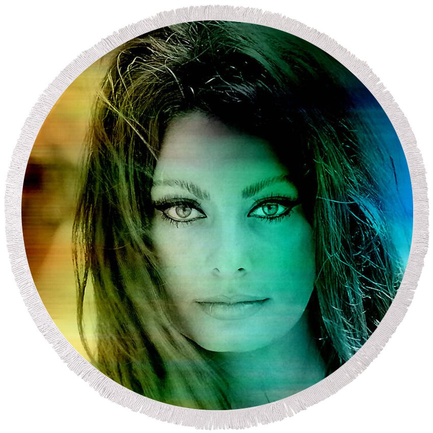 Sophia Digital Art Mixed Media Round Beach Towel featuring the mixed media Sophia Loren #2 by Marvin Blaine