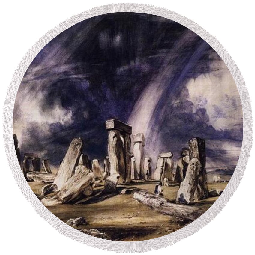 John Constable Round Beach Towel featuring the painting Stonehenge by John Constable