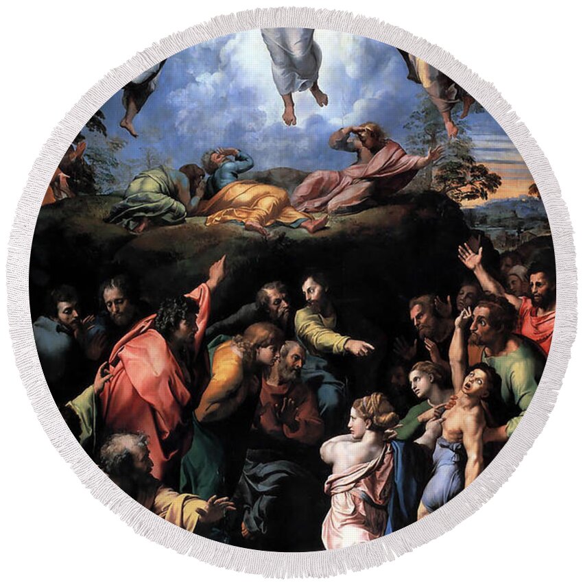 Raphael Round Beach Towel featuring the painting The Transfiguration by Troy Caperton