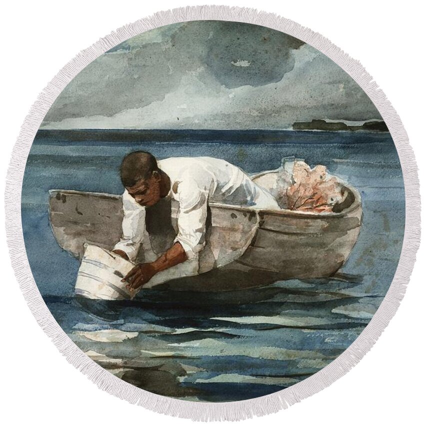 Winslow Homer Round Beach Towel featuring the painting The Water Fan #2 by Winslow Homer