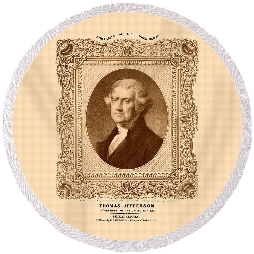 Thomas Jefferson Round Beach Towel featuring the drawing Thomas Jefferson #2 by War Is Hell Store